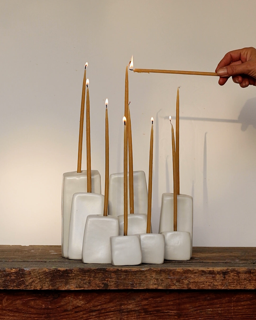 Modular Stone Hanukkiah